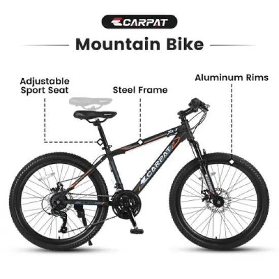 RISOKEYS 24 Inch Adult Mountain Bike 21-Speed Steel Frame Bikes,Dual Disc Brakes and Front Suspension Mountain Bike,for Trail,Commuting image {3}