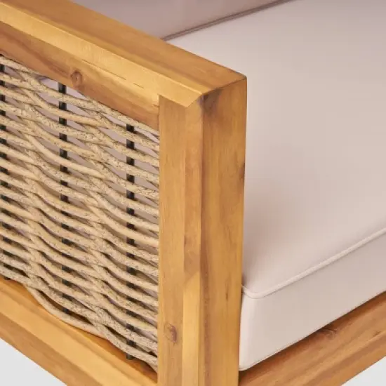 Linwood 3pc Wood and Wicker Sectional Sofa Set - Christopher Knight Home image {3}