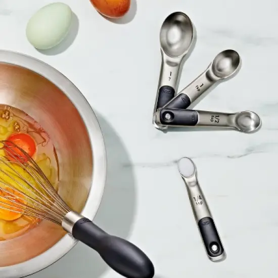 OXO 4pc Stainless Steel Magnetic Measuring Spoons Black: Nesting Design, Dishwasher-Safe, Includes Teaspoon & Tablespoon image {2}