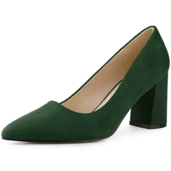 Allegra K Women's Pointy Toe Slip-on Plaid Printed Chunky Heels Pumps image {9}