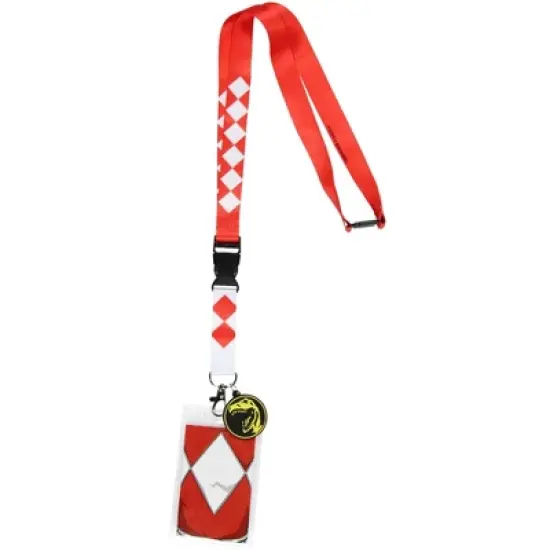 Power Rangers Red Ranger ID Lanyard Badge Holder w Tyrannosaurus Rubber Pendant image {4}