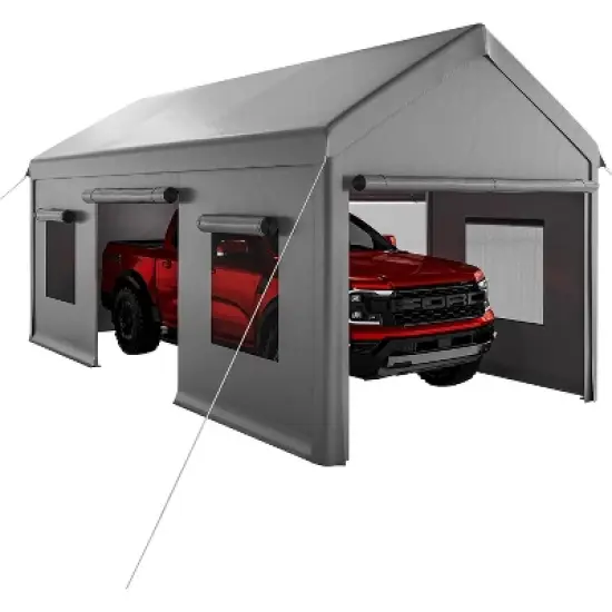 10'x20' Heavy Duty Portable Garage, All-Season Carport with Roll-Up Windows & Removable Walls, Shelter for Cars, Trucks & Outdoor Storage image {7}