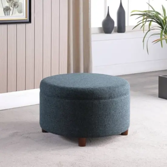 Large Round Storage Ottoman Textured Navy - HomePop: Seating, Footrest, Lift Off Top image {7}