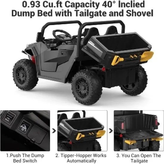 24V Ride On Car with Remote Control, Electric Dump Bed and Extra Shovel image {4}