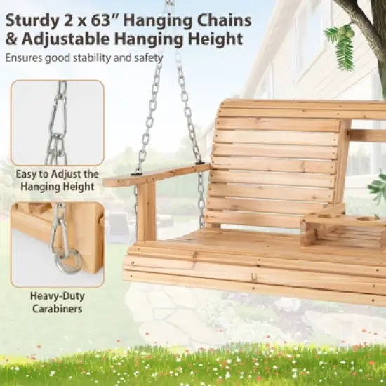 Infans Porch Swing Chair w/Stand Cupholder & Adjustable Chains A-Shaped Metal Frame image {6}