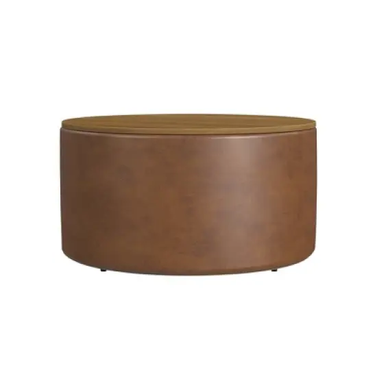 Wood Top Storage Ottoman - HomePop image {7}