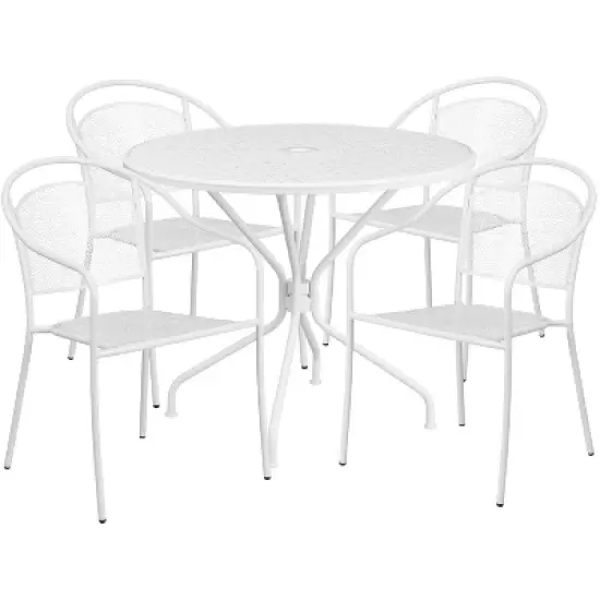 Flash Furniture Oia Commercial Grade 35.25" Round Indoor-Outdoor Steel Patio Table Set with 4 Round Back Chairs image {11}
