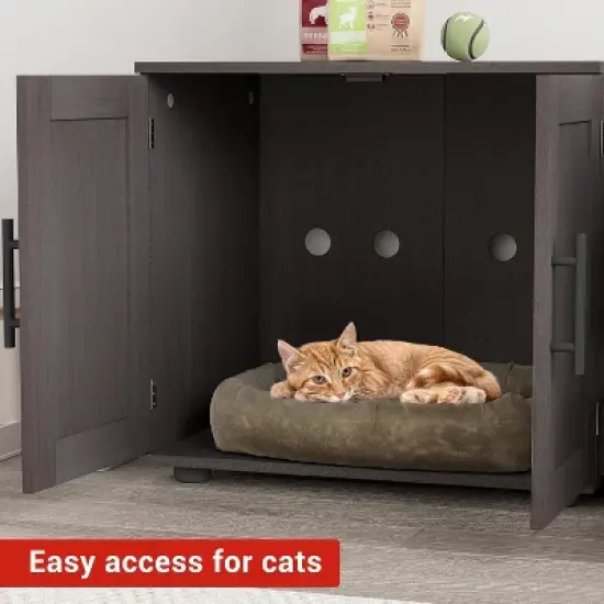 Double Cage Cat Litter Box Enclosure Furniture &ndash; Hidden Wooden Enclosed House for 2 Cats, 55" L x 17.7" W x 22.5" H &ndash; Discreet Odor-Control Design image {3}