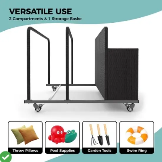 Outdoor Rolling PE Rattan Pool Caddy Wicker Patio Poolside Float Storage Organizer for Floaties Noodles Life image {4}