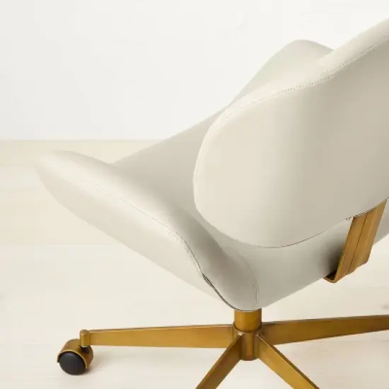 Mahonia Faux Leather Office Chair Cream/Aged Brass - Opalhouse&trade; designed with Jungalow&trade; image {4}