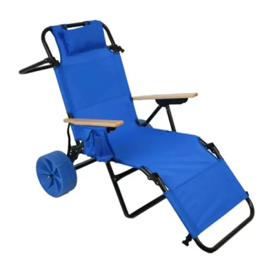 NicBex 2-in-1 Foldable Beach Lounge Chair with Pull Cart & Wheels, Integrated Wagon for Pool, Picnic, Backyard image {5}