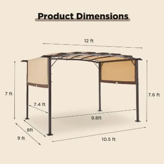 COWLOWN Beige Outdoor Pergola, Retractable Metal Design with Sun Shade for Backyard, Patio and Garden Use image {3}