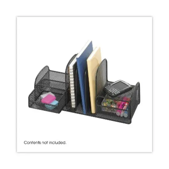 Safco Onyx Mesh Desk Organizer, Three Sections/Two Baskets, Steel Mesh, 17 x 6.75 x 7.75, Black image {2}
