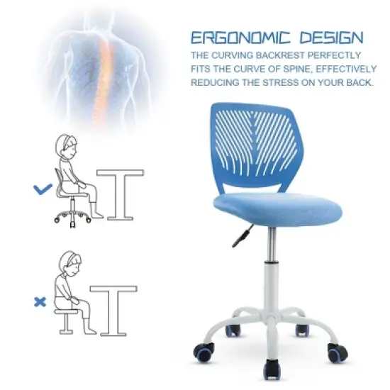 Costway Office Task Desk Armless Chair Adjustable Mid Back Swivel Study Chair Rose\Blue\Turquoise\Purple image {6}