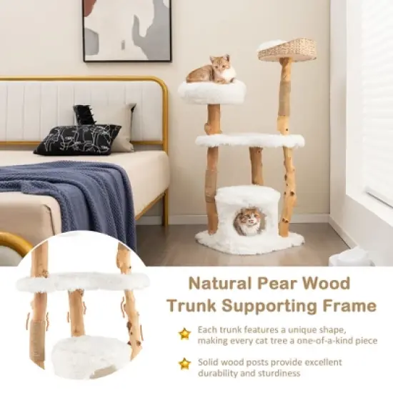 Tangkula 49" Tall Wooden Cat Tree Solid Wood Cat Tower with Jute Scratching Posts image {4}