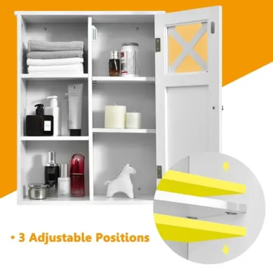Costway Wall-Mounted Cabinet Bathroom Storage 2-Tier Shelf Multipurpose Organizer White image {8}