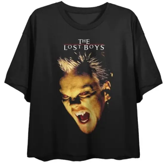 Lost Boys David Face Art Crew Neck Short Sleeve Women's Black Crop T-shirt image {5}