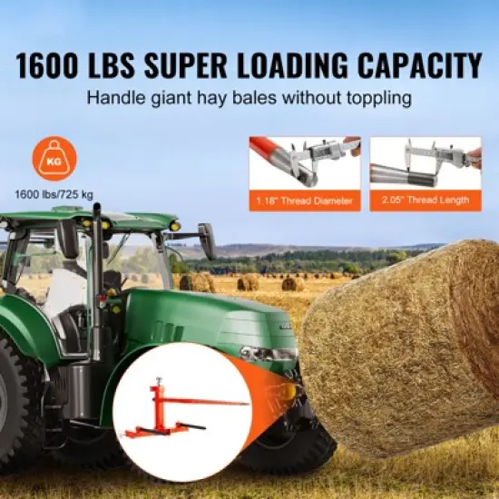 VEVOR 49" Hay Spear, Bale Spears 1600lbs Loading Capacity, Three-Point Hitch Tractor Attachment with 2pcs 17.5" Stabilizer Spears, Red image {6}