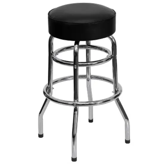 Emma and Oliver Retro Backless Double Ring Chrome Restaurant Dining Barstool image {10}