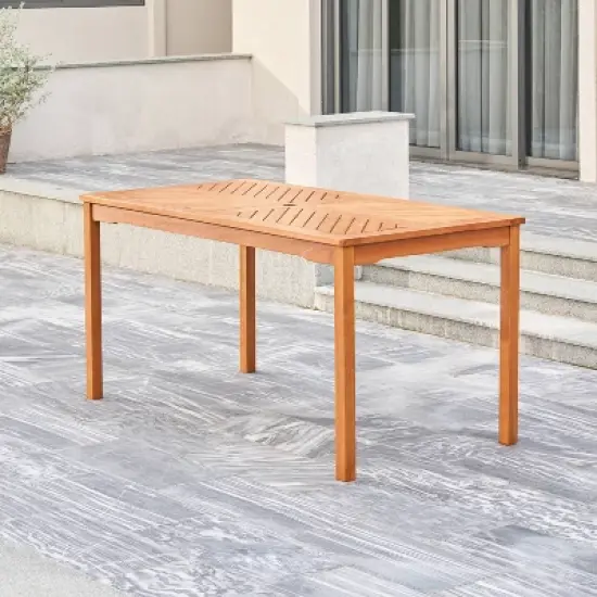 Olina Honey Fish Bone Eucalyptus Wooden Rectangle  Patio Dining Table - Vifah image {1}