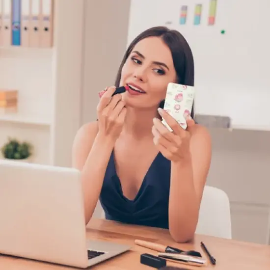 Unique Bargains Women Medium Rectangular Shape Handheld Mirror Pink 1 Pc image {2}