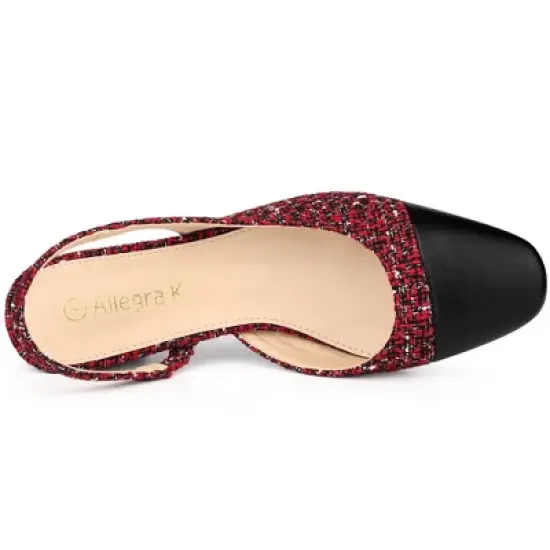 Allegra K Women's Plaid Cap Toe Slingback Chunky Heel Pumps image {5}