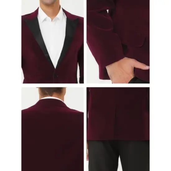 Lars Amadeus Men's Velvet Blazer One Button Party Prom Tuxedo Dinner Suit Blazer image {5}