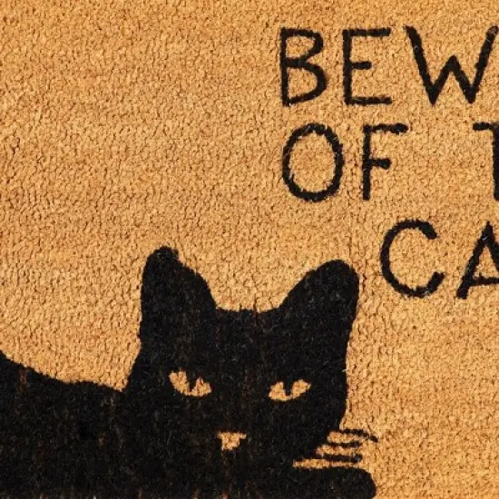 Juvale 17 x 30 In Beware of The Cat Welcome Mat for Front Door, Natural Coir Doormat image {4}
