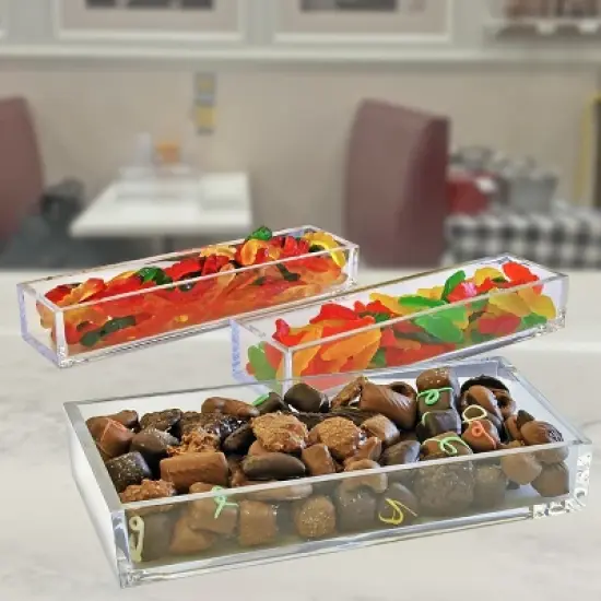 Azar Displays Deluxe 3 Piece Clear Acrylic Tray Set, Two Narrow Rectangle Trays and One Large Rectangle Tray Organizer for Desk or Counter image {8}