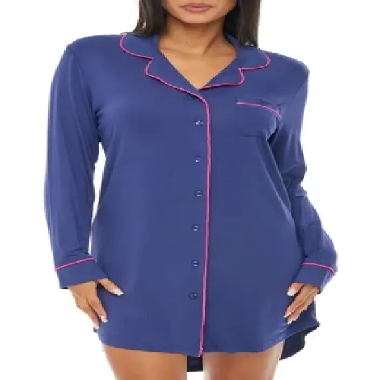 Womens Soft Knit Pajama Nightgown, Boyfriend Style Long Sleeve Sleep Shirt image {9}