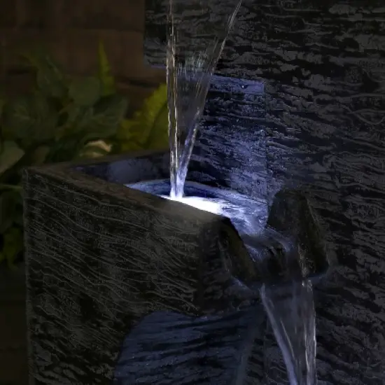 Sunnydaze 32"H Electric Polyresin Cascading Tower Tiered Outdoor Water Fountain with LED Lights image {1}