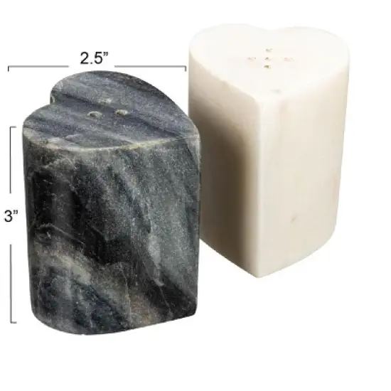 Storied Home Heart-Shaped Marble Salt and Pepper Shakers, Set of 2, Grey and White image {2}