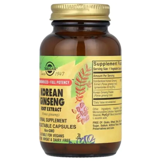 Solgar Korean Ginseng Root Extract, 60 Vegetable Capsules image {3}