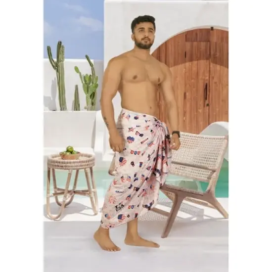 LA LEELA Men's 4th of July USA Patriotic Flag Swimwear Summer Sarong Swim Trunk Pareo Beach Wrap One Size Berry Eagle image {3}