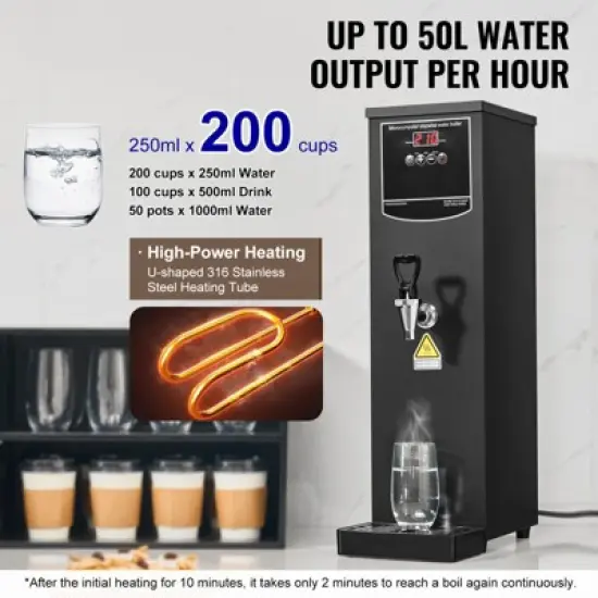 VEVOR Commercial Water Boiler, Electric Hot Water Dispenser with 316 Stainless Steel Heating Tube, 1500W Step-by-step Fast Heating 50L per Hour image {2}