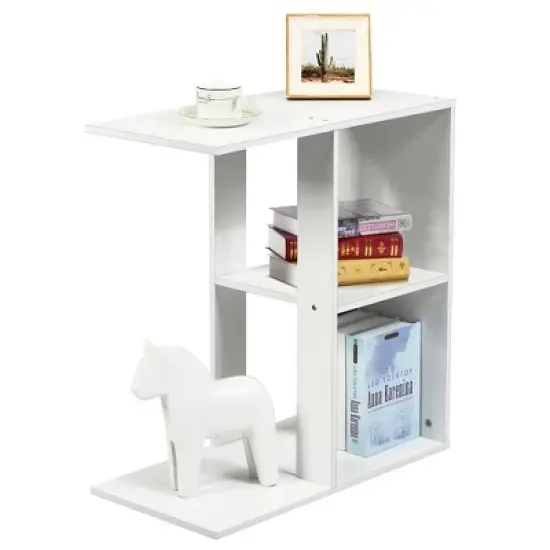 Costway 3-tier Side Table W/Storage Shelf Space-saving Nightstand White image {8}