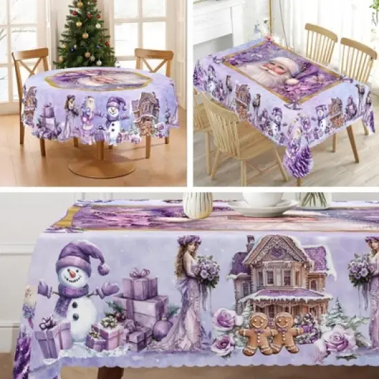 LOVEVOOK Merry Christmas Tablecloth, Christmas Tree Tablecloth, Stain Resistant Dining Table Cover for Holiday Decor image {5}