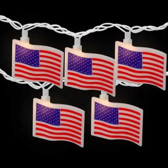 Northlight American Flag Patio Light Set - 7.5' White Wire - 10ct image {2}
