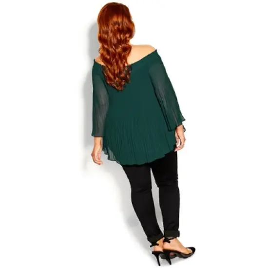 Women's Plus Size Pleated Off Shoulder Top  - Jade | CITY CHIC image {1}
