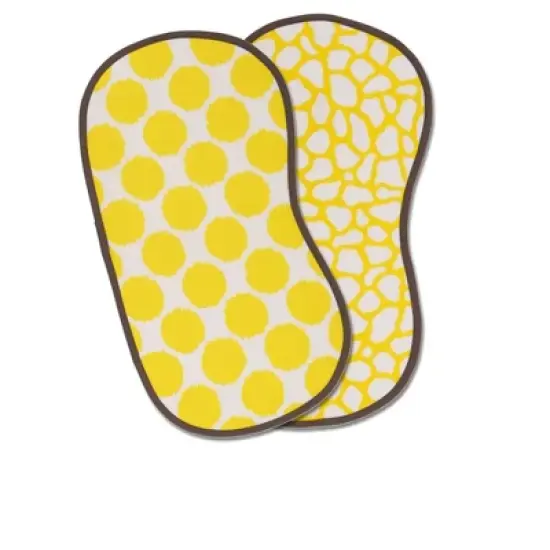 Bacati - Ikat Yellow/Gray Dots/Giraffe Muslin 4 pc set of Bibs & Burp Cloths Set image {1}