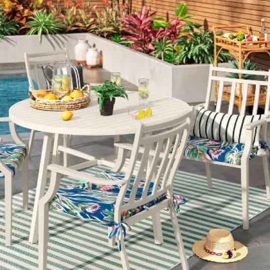 5'x7' Narrow Wornstripe Rectangular Woven Outdoor Area Rug Turquoise Blue - Threshold&trade; image {1}