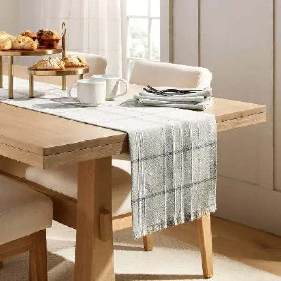 Textured Fall Plaid Woven Table Runner Sage Green - Hearth & Hand&trade; with Magnolia image {1}