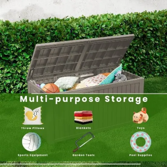 Acoinel 30 Gallon Waterproof Deck Box for Outdoor Storage,Light Brown image {4}