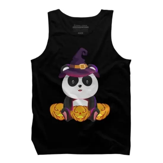 Men's Design By Humans Cute Panda Mock up Witch With Jack O Lantern Halloween T-Shirt By thebeardstudio Tank Top image {6}
