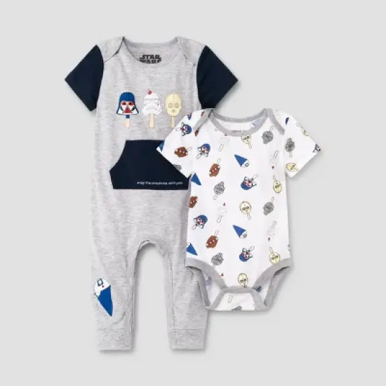 Baby Boys' 2pk Star Wars Romper Set - Heather Gray image {5}