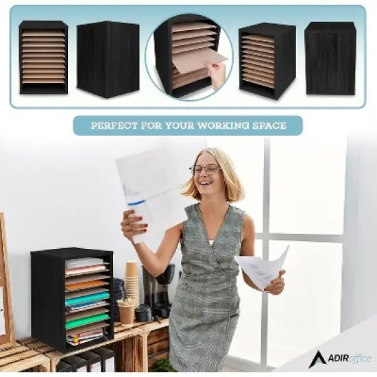 AdirOffice 500 Series 11 Compartment Wooden Literature Organizer &nbsp;10.75" x 11.8" Black (500-11-BLK) image {5}