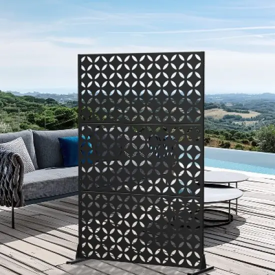 Lirago 72 in. Galvanized Fence Panels Outdoor Privacy Screen Black image {1}
