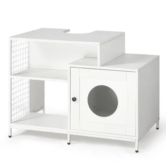 Cat Litter Box Enclosure For Bathroom, Hidden Litter Pet Washroom With Divider, Indoor Cat House For Large Cats-Cuddlewood image {4}