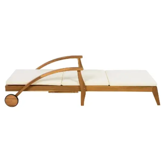 Christopher Knight Home Frank Outdoor Adjustable Chaise Lounge With Cushion and Wheel, Teak/Cream image {4}