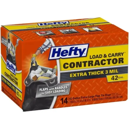 Hefty Contractor Load & Carry Extra Large Flap Tie Trash Bags - 42 Gallon - 14ct image {2}